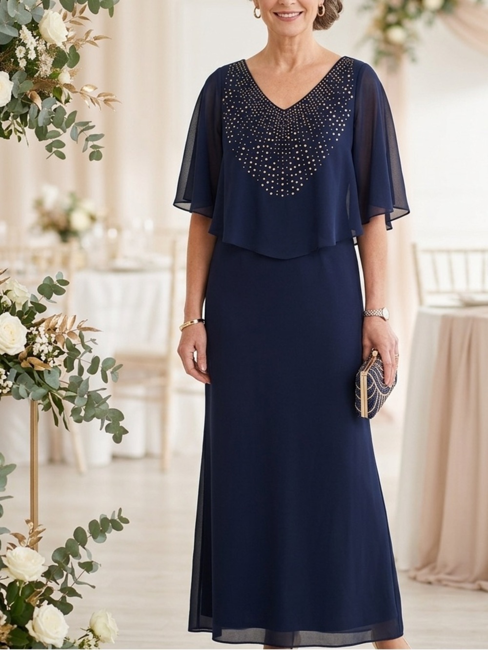 Glamour Plus 16 Mother of The Bride/Groom Navy Maxi Dress with Gold Stud Accents